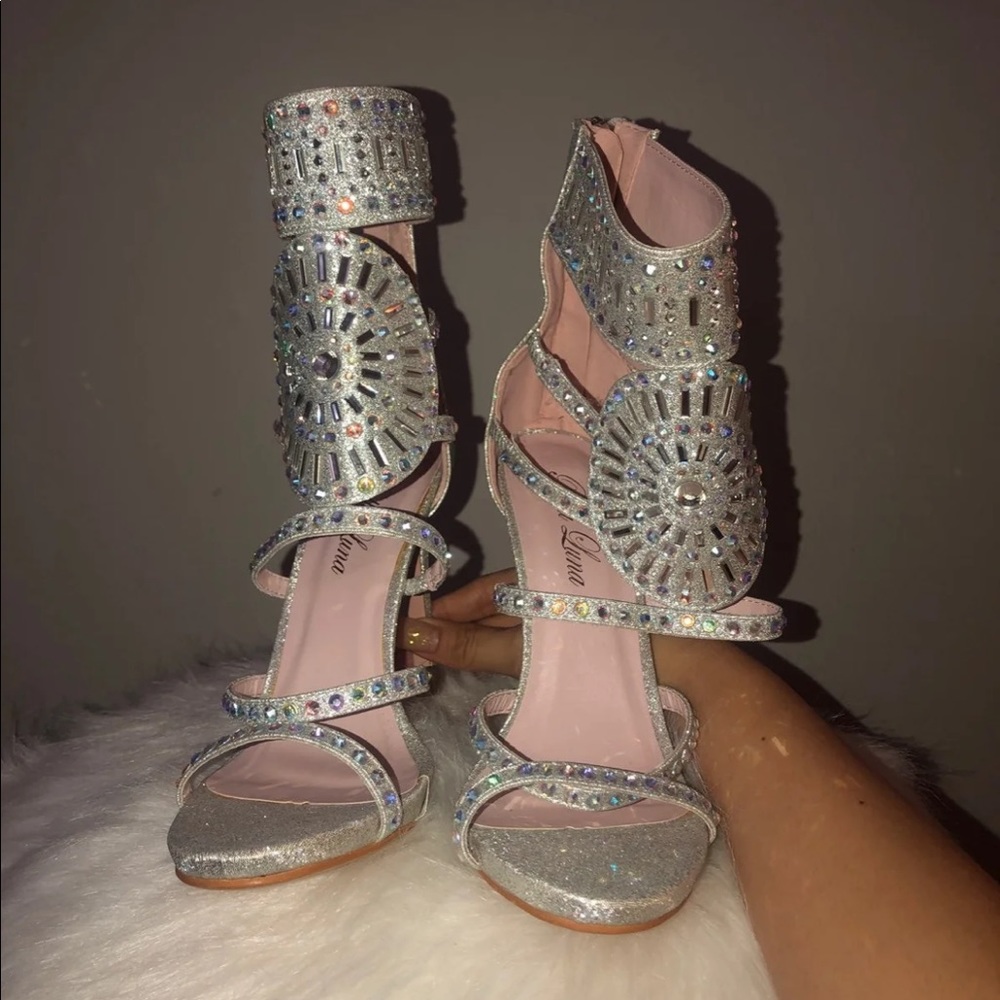 Silver Jeweled Heels by Lola